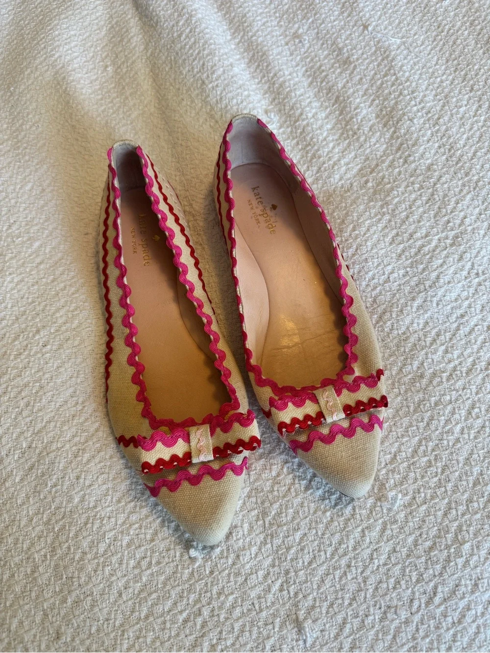 kate spade Cream Pointed-Toe Flats with Pink Trim